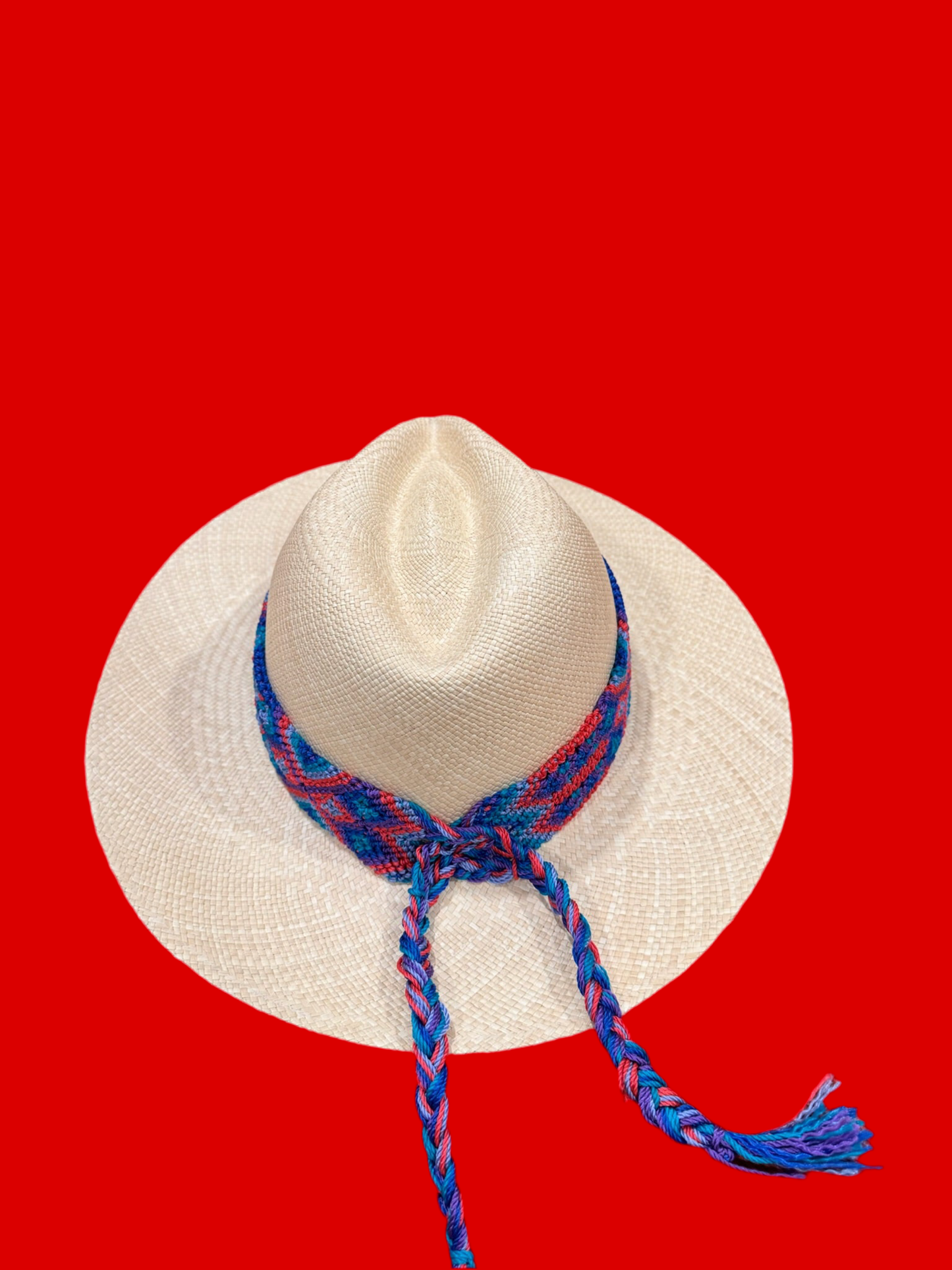 1:1 Panama Double Blue and Pink Coral handwoven hat & band