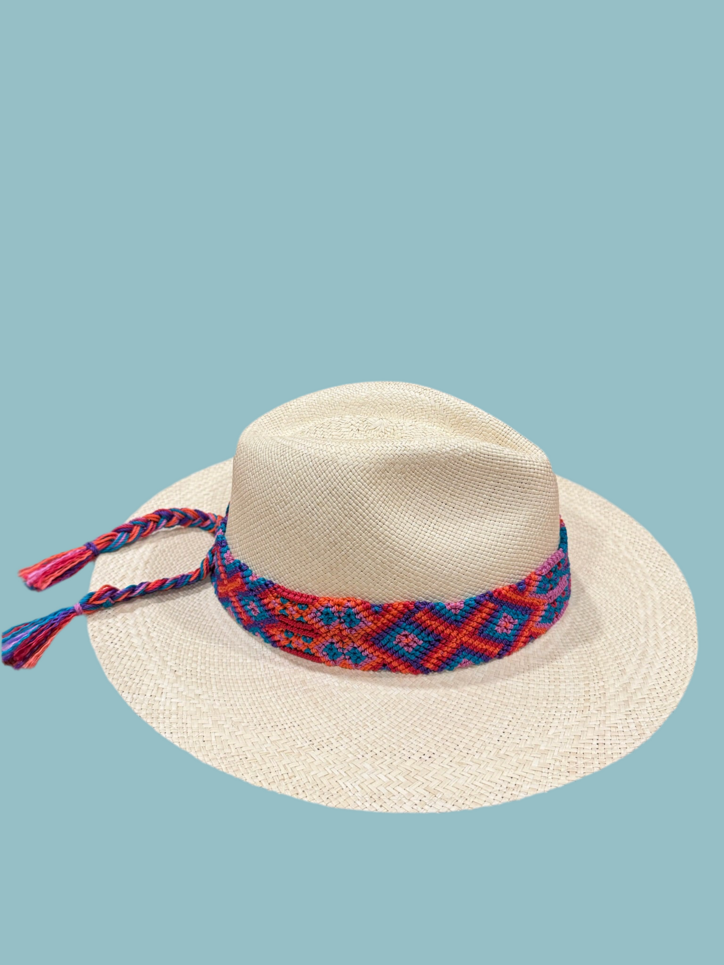 1:1 Orange Pink & Blue Handwoven Panama & Band
