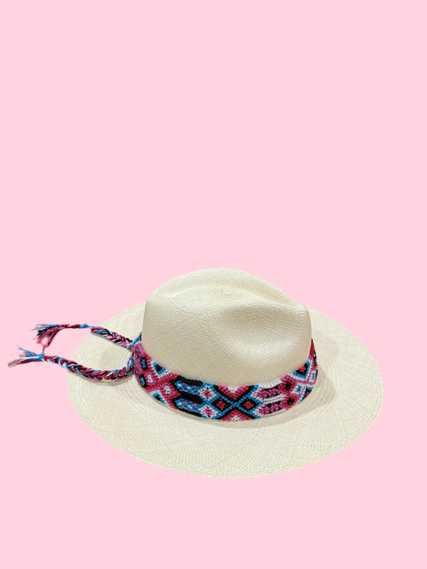 1:1 Panama Blue Pink and White handwoven hat & band