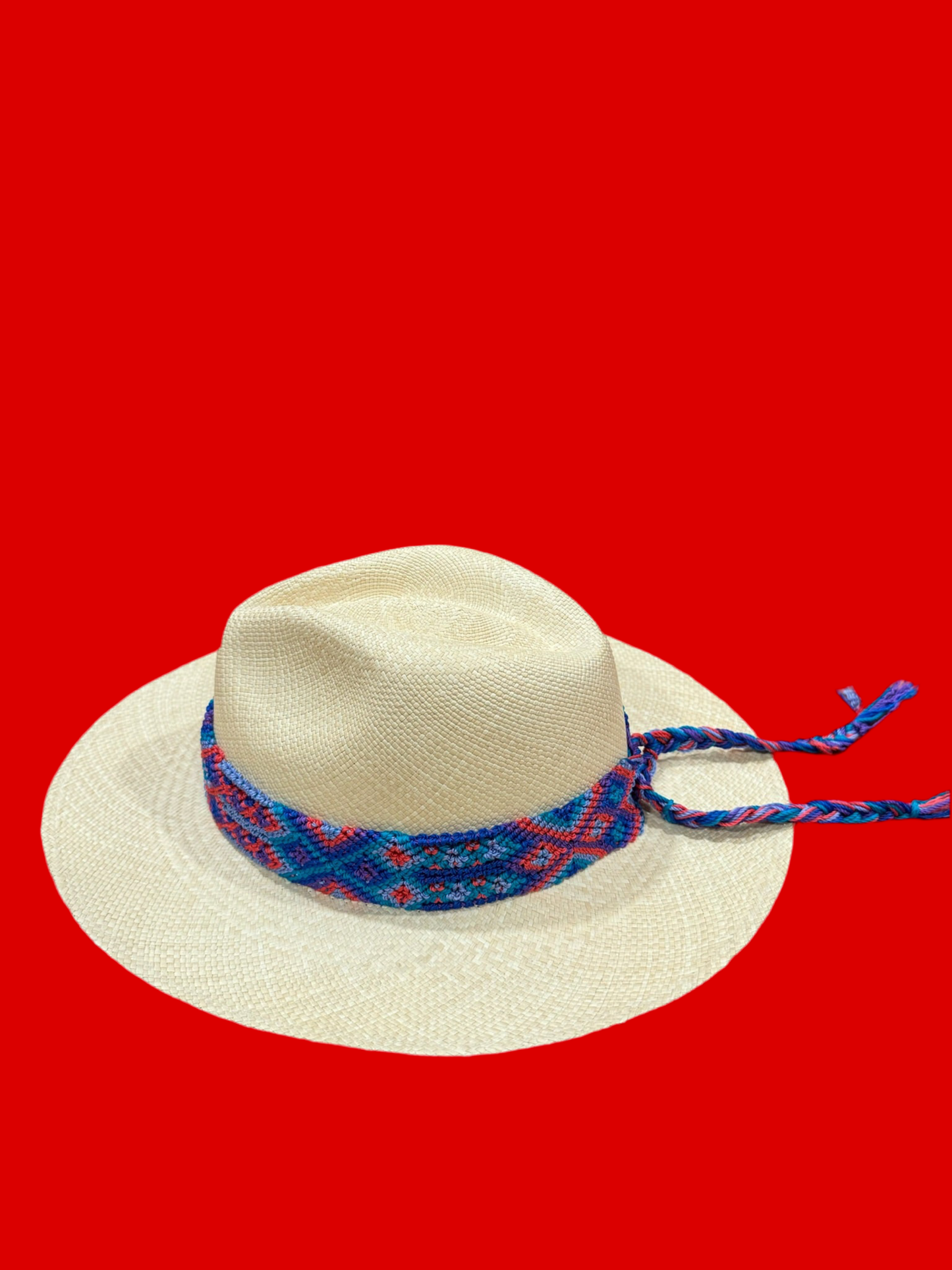 1:1 Panama Double Blue and Pink Coral handwoven hat & band
