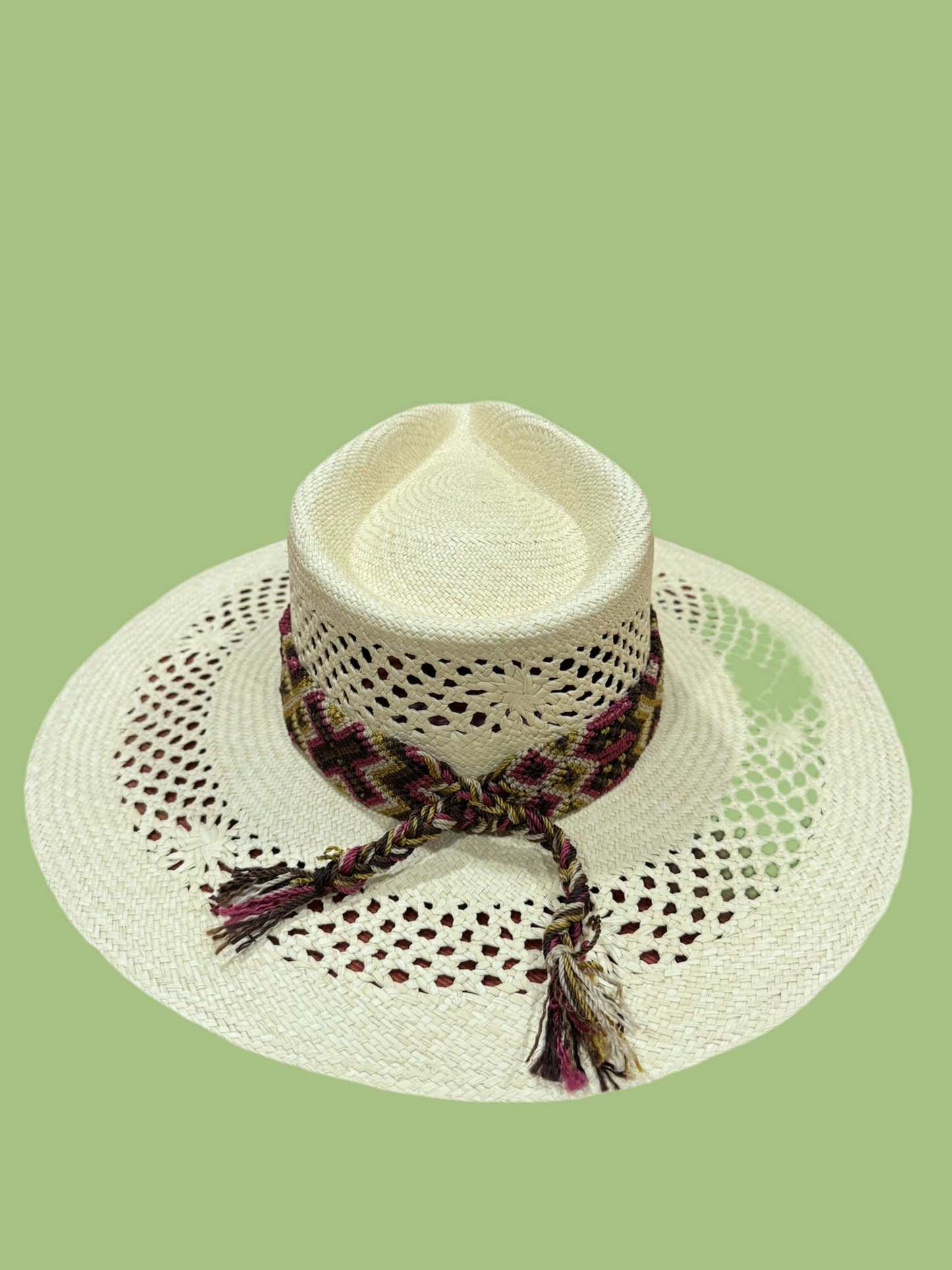 1:1 Floral Panama Gold Bordeaux handwoven hat & band