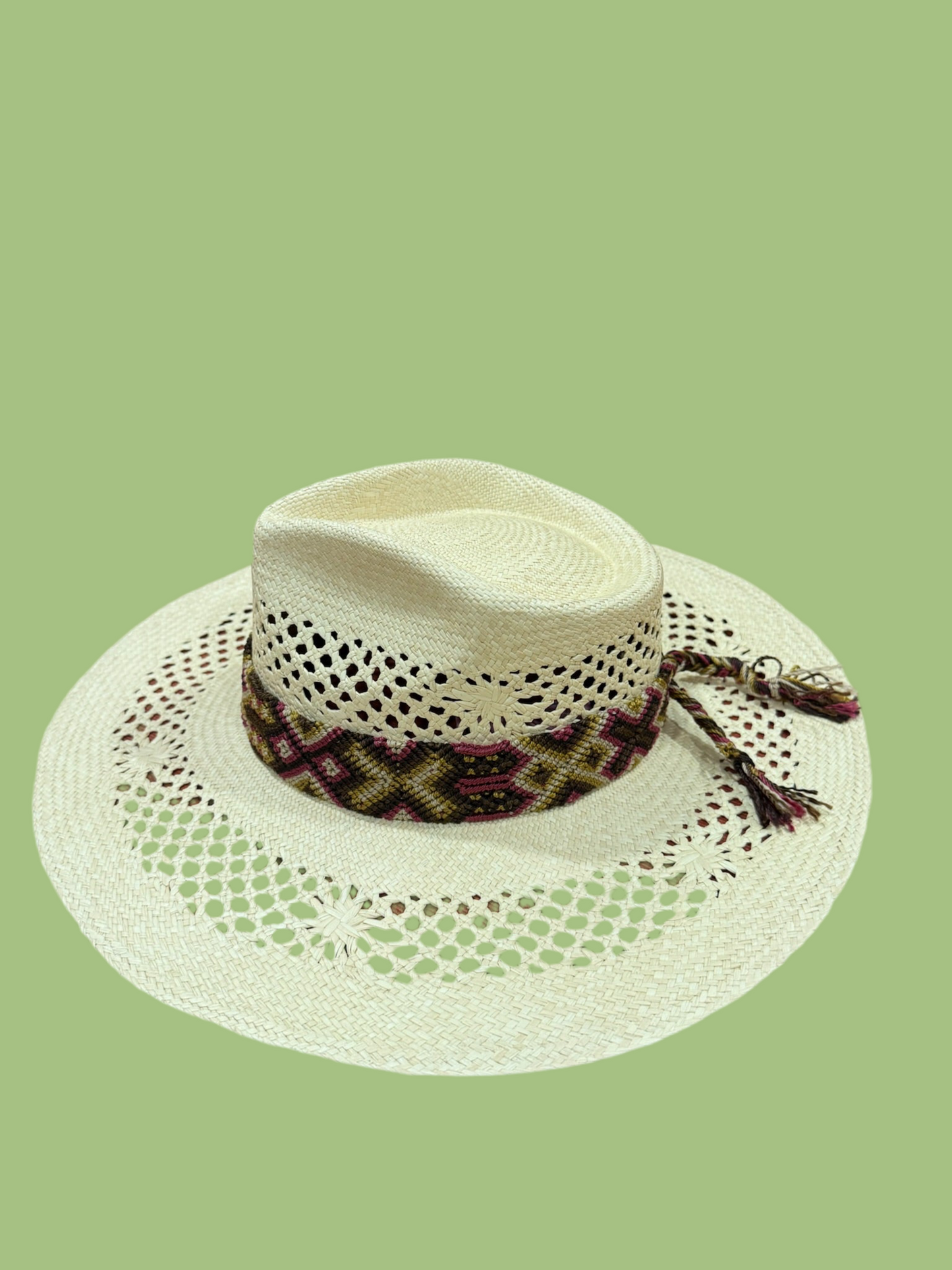1:1 Floral Panama Gold Bordeaux handwoven hat & band