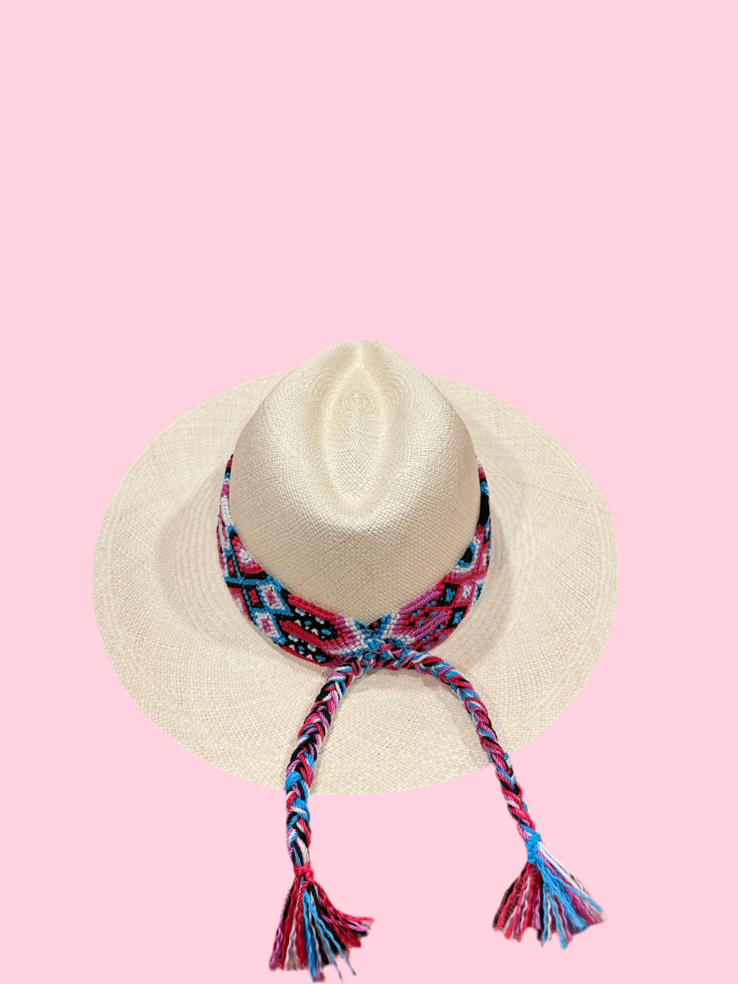 1:1 Panama Blue Pink and White handwoven hat & band